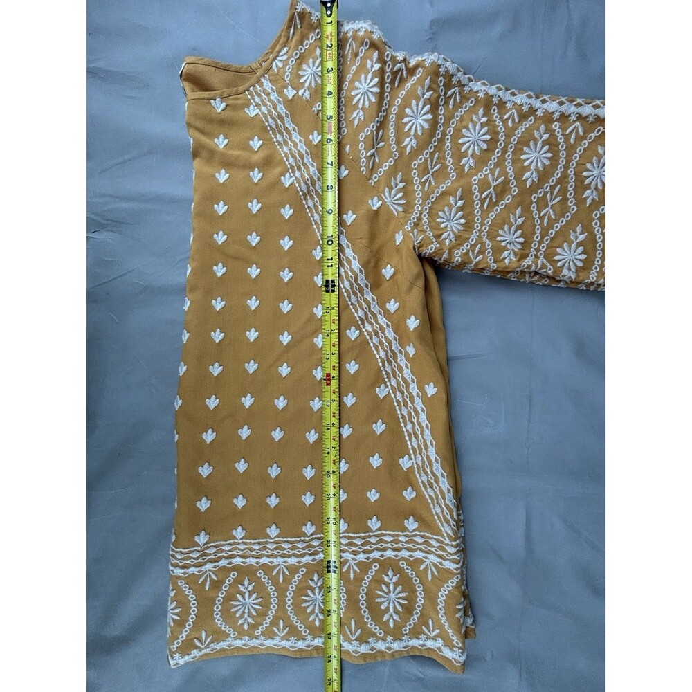 Sundance Mustard Yellow Embroidered Tunic Top Large Lined Boho Festival Coastal - Picture 8 of 12
